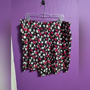 💜 Lane Bryant Black Pink White Floral Stretch Waist Shorts Pockets 18 20 2X